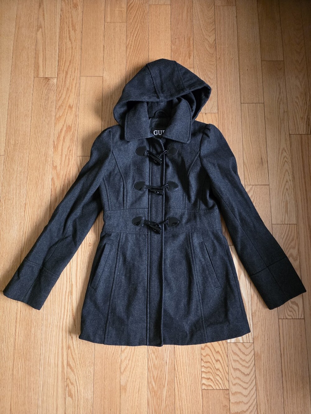 Guess Hooded Toggle Coat, Charcoal Gray, Small